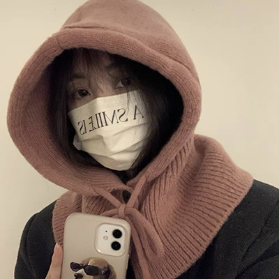 Corea del Sur pasamontañas sombrero de invierno de las mujeres sombrero cálido bufanda de punto integrado protección del oído sombrero de lana sombrero de punto