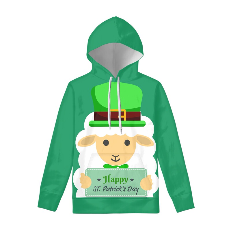 Printable Rudolph Green Hat Clover Hooded Sweatshirt New Top Outwear Cross-border St. Patrick's Day