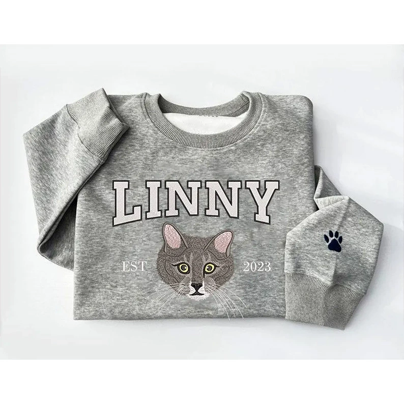 Вышитый портрет питомца имя с круглым воротником свитер щенок толстовка толстовка с вышивкой