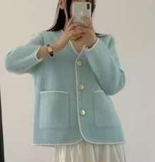 秋冬时尚撞色条纹棒球领拉链开衫毛衣女时尚通勤长袖针织衫外套|undefined
