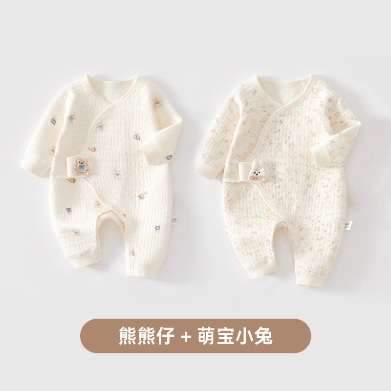婧麒新生婴儿衣服秋冬季纯棉初生宝宝保暖连体衣夹棉小月龄和尚服|undefined