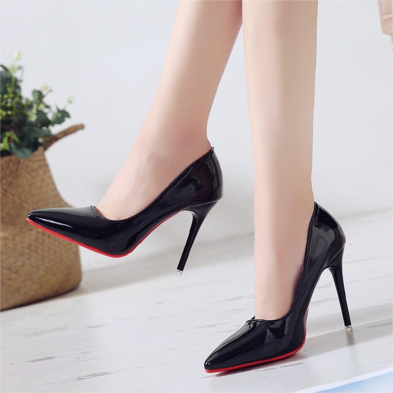 Elegant Nude Fashion High Heels for Women 2026 New Patent Leather Pointed Toe Stiletto Shoes with Red Soles Large Size Work Shoes