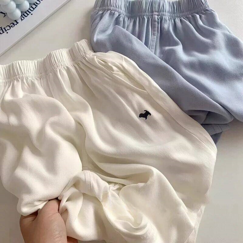 Korean-Style Boys' Ice Silk Soft Mosquito-Repellent Pants 2026 Summer Loose Casual Long Pants Solid Color Cartoon Trendy for Young Children