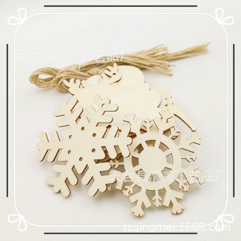 12 colgantes de astillas de madera de Navidad Suministros de Navidad 5 piezas cada uno, 60 piezas en total, un conjunto con 60 cuerdas de cáñamo