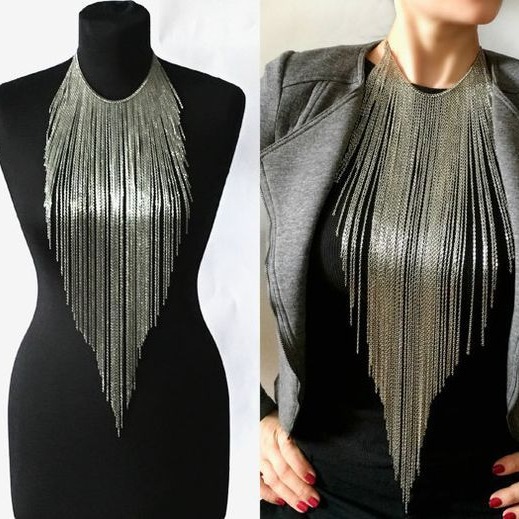 Fashion Personalized Tassel Necklace Metal Body Chain Party Performance Trend Matching Jewelry