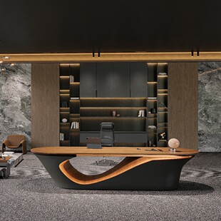 New Italian Style Black High-End President Boss Desk Executive Desk High-End Solid Wood Paint Office Furniture Customization