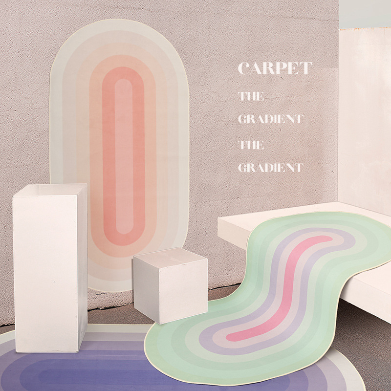 Bedroom bedside yoga mat Nordic balcony living room coffee table Oval machine washable gradient color Crystal velvet carpet Bedroom bedside yoga mat Nordic balcony living room coffee table Oval machine washable gradient color Crystal velvet carpet