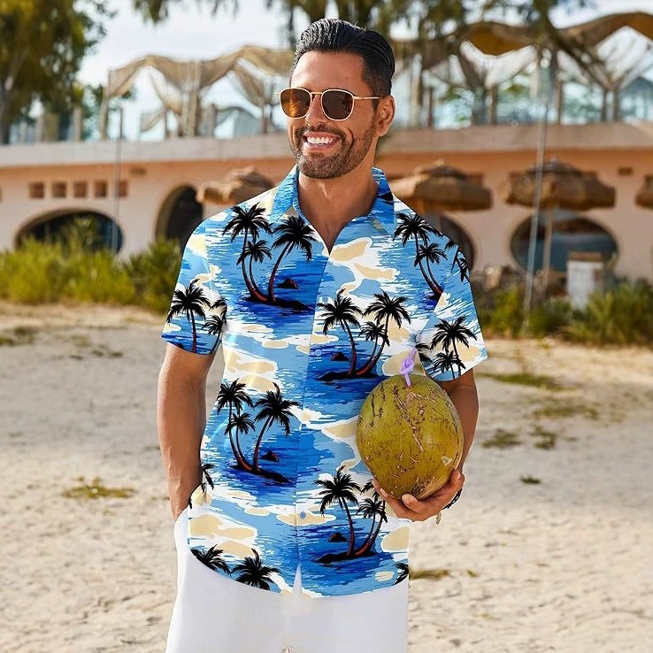 Amazon Foreign Trade Men's Beach Short-Sleeve Shirt with Turn-Down Collar, European and American Vacation Print Top, Supports Dropshipping Amazon Foreign Trade Men's Beach Short-Sleeve Shirt with Turn-Down Collar, European and American Vacation Print Top, Supports Dropshipping