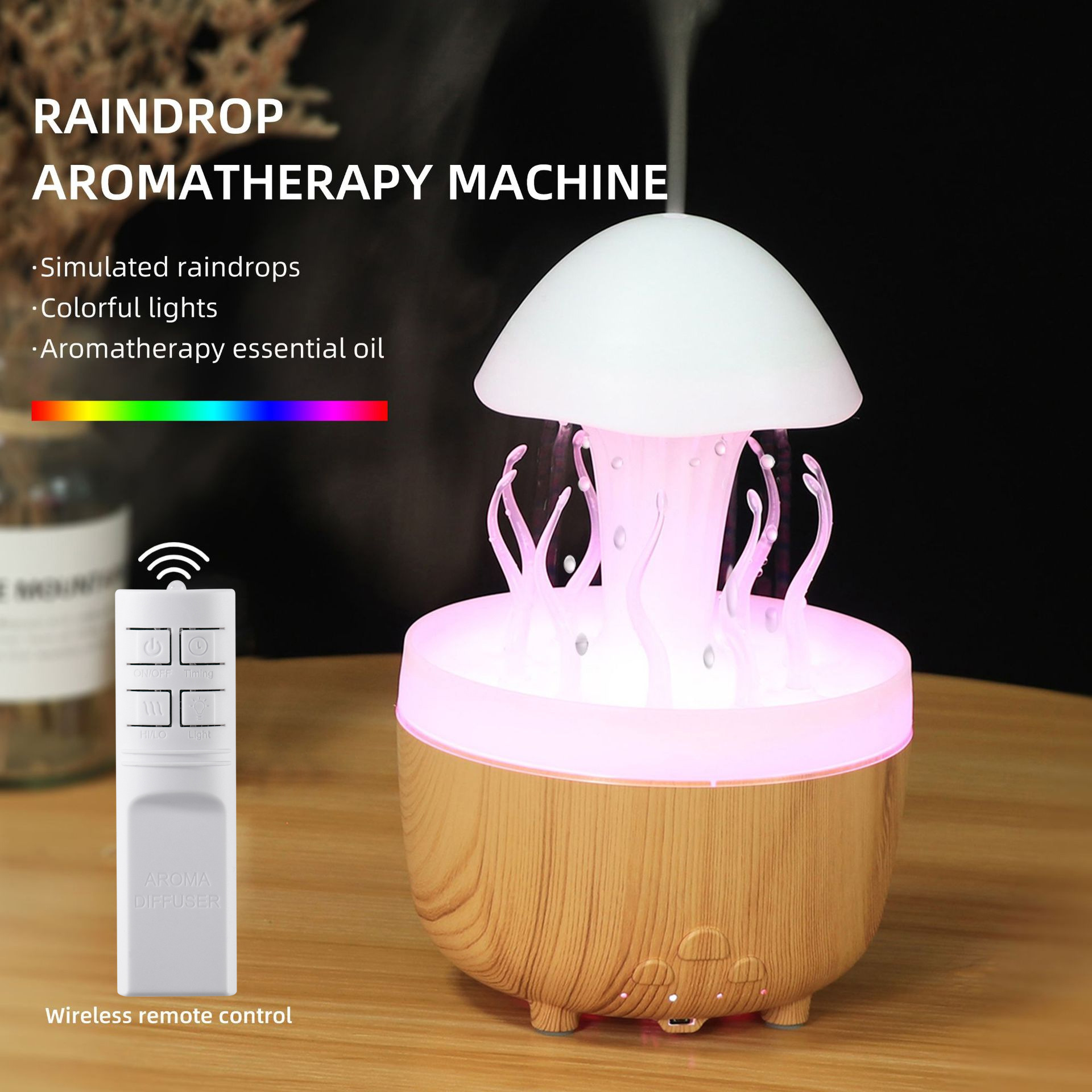 Humidificador de lluvia de medusas transfronterizas luces de colores atomización ultrasónica gotas de lluvia humidificación nube lluvia aceite esencial fabricante de máquinas de aromaterapia image 1