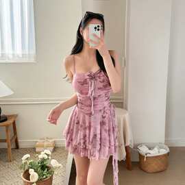 2025新款仙女范立体花朵保守蝴蝶粉色遮肉显瘦温泉裙式高级感泳装
