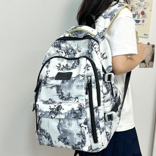Chinese Style Ink Painting College High School Student Schoolbag Niche High-class High-class Large-capacity Backpack Fashion Travel Backpack
