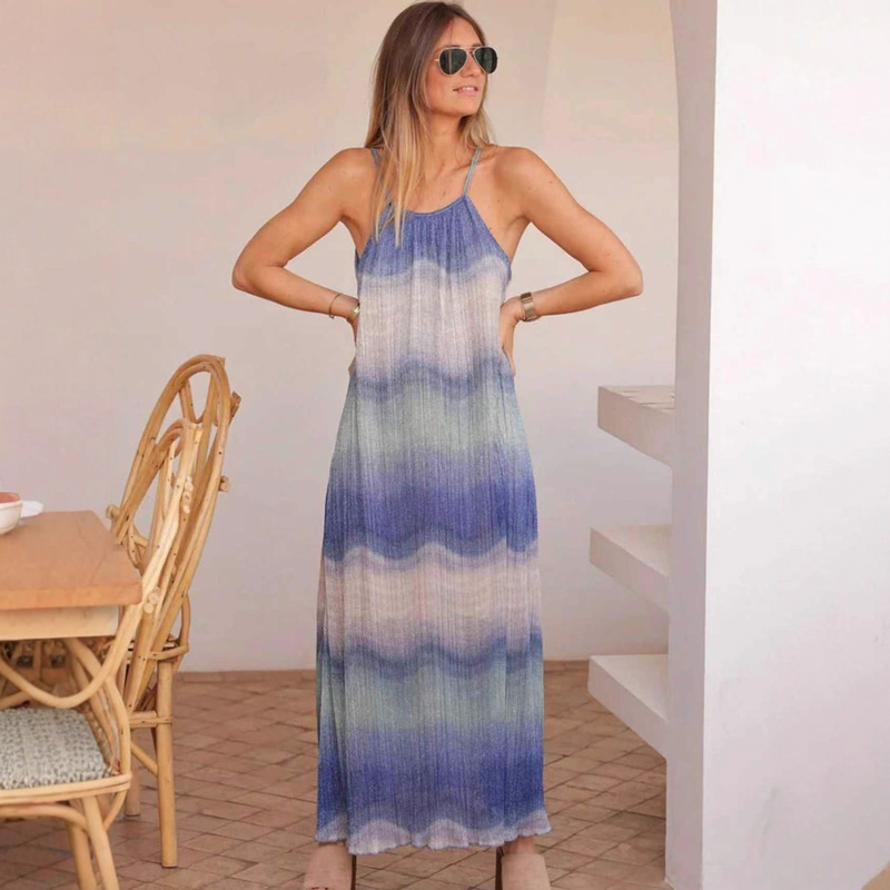 2026 New Bohemian Style Suspender Dress Gradient Tie-Dye Beach Hawaiian Casual Women's Clothing