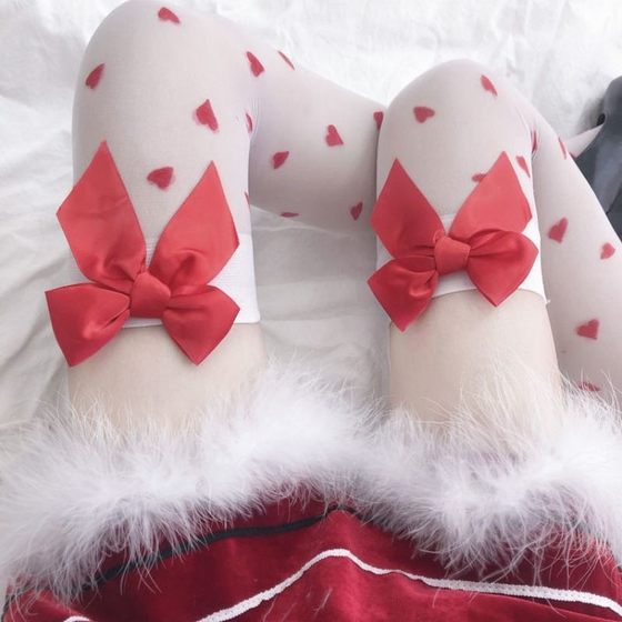 Christmas Sweetheart High Barrel Stockings Love Pattern Red Bow Ultra-thin Leg Long Barrel Over-the-Knee Stockings Women's Stockings