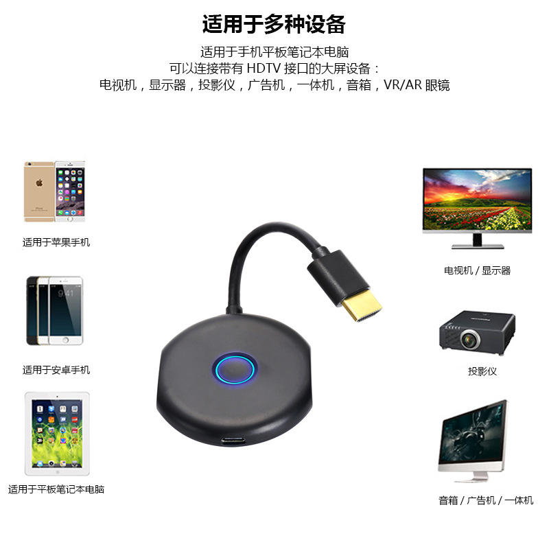 直播横竖屏满屏同屏器一键直连直投 手机连接器电视机无线投屏器