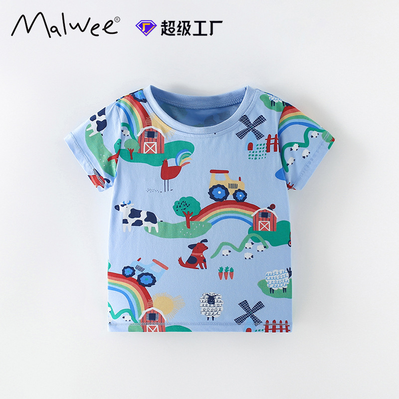 Transfronterizo malwee niño camiseta de verano nuevo estilo europeo y americano niño de cuello redondo de manga corta guapo vestido de niños