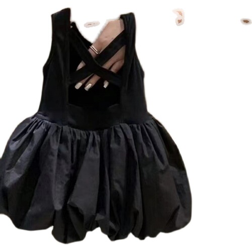 Girls black backless sleeveless dress children baby girl bud skirt summer  new vest princess dress