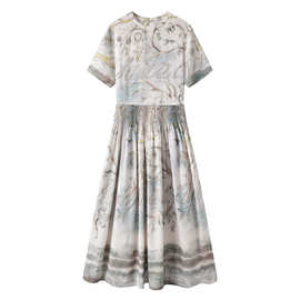 现货2025年秋新品撞色字母印花中长款A字连衣裙2J3O420