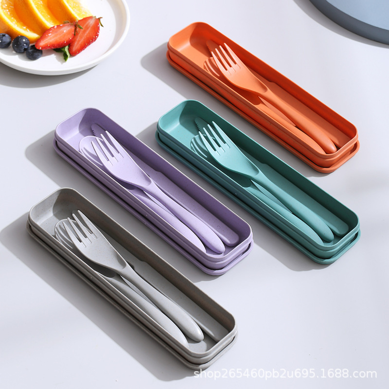 Cross-border Wheat Straw Knife, Fork and Spoon Tableware Set Amazon Explosions Outdoor Travel Portable Three-piece Set