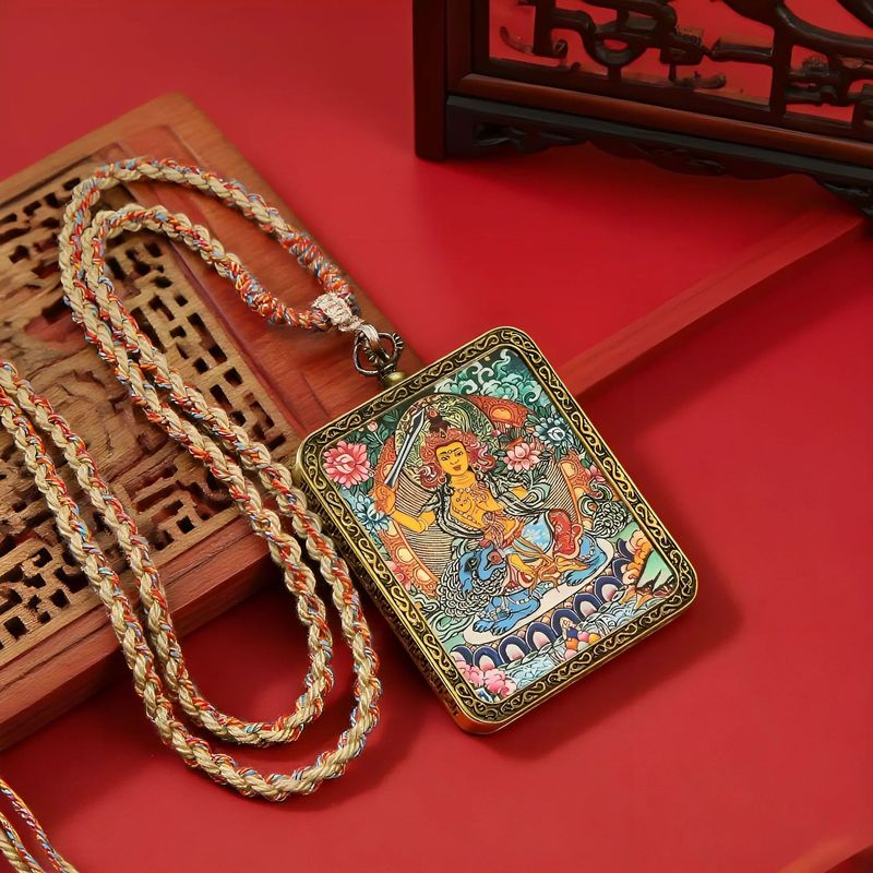 十二生肖八大守护神唐卡画像菩萨项链配饰藏式方形吊坠嘎乌盒祈福|undefined