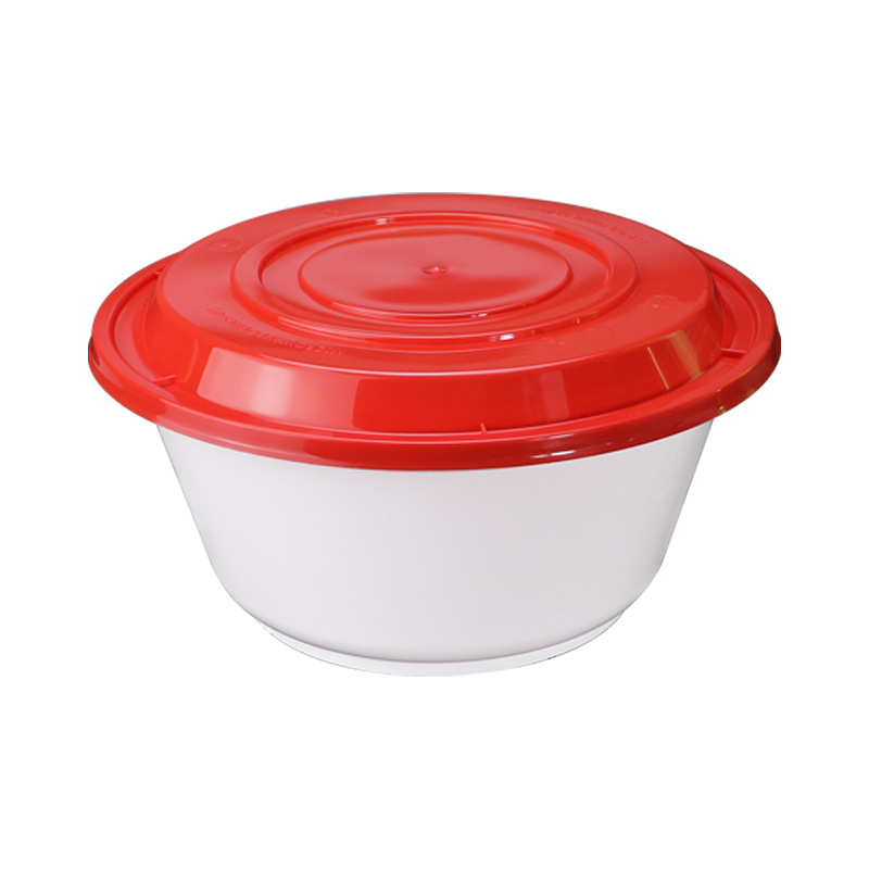 Caja de almuerzo desechable envasado tazón grande 1200ml tazón blanco redondo tapa roja palillos fideos polvo caliente y amargo doble capa caja de almuerzo para llevar