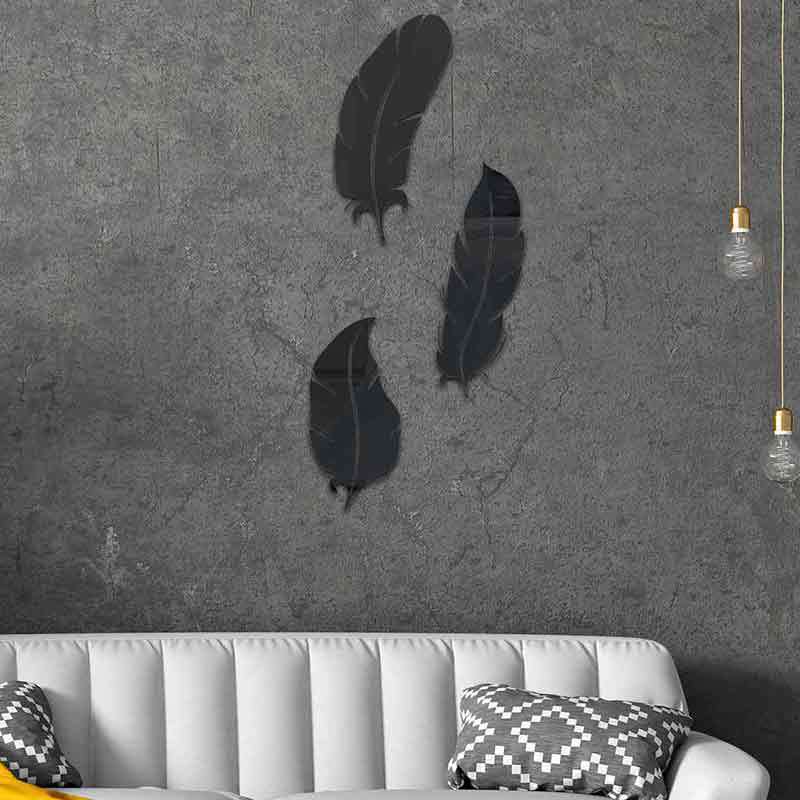 3d Nordic Style Acrylic Feather Mirror Wall Sticker For Home Decor_voghion.com