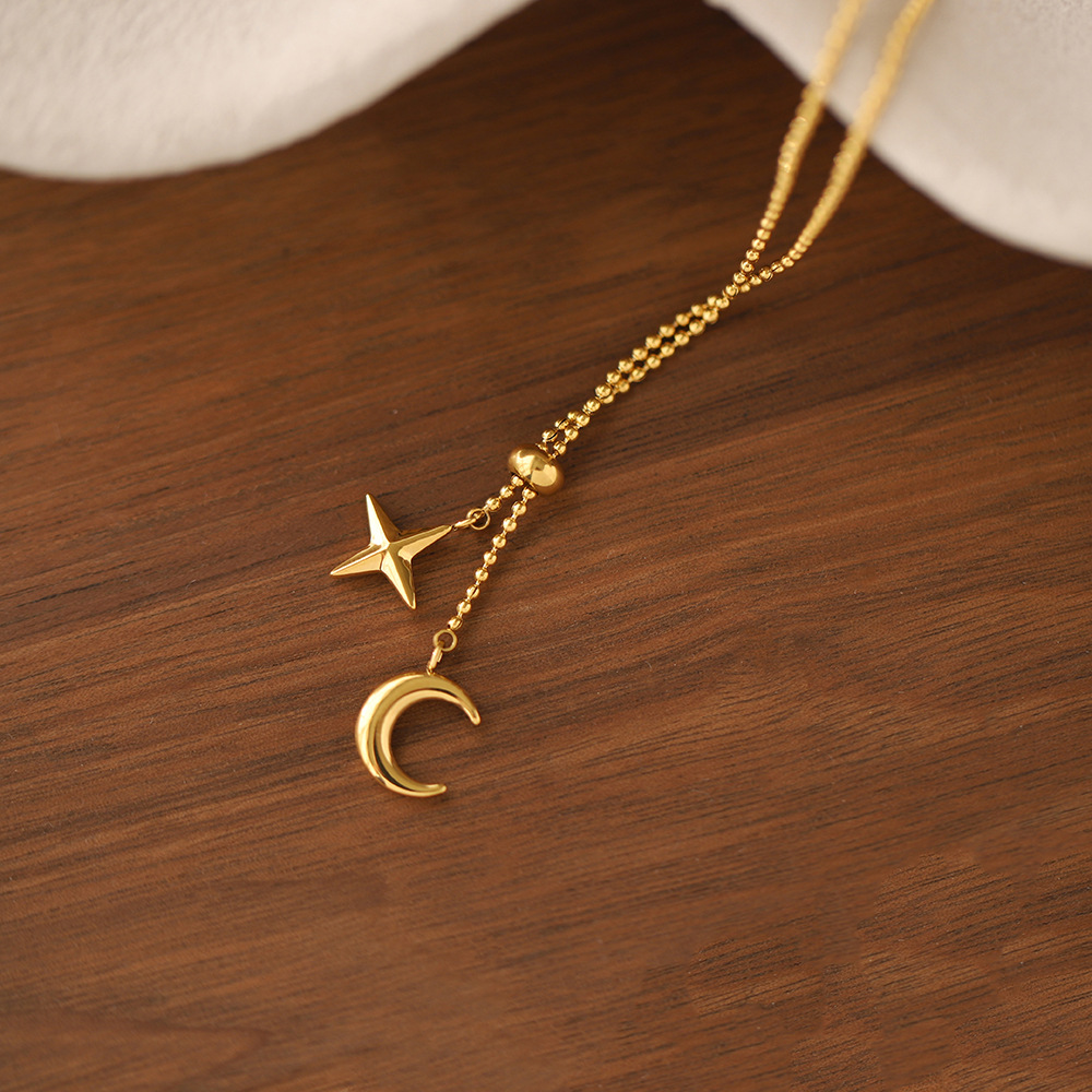 304 Stainless Steel Pendant Material Pendant Necklace Classification PVD Coated Real Gold Plated 18K Gold Star Moon 304 Stainless Steel Simple Style Waterproof Non Tarnish 304 Stainless Steel Pendant Necklace