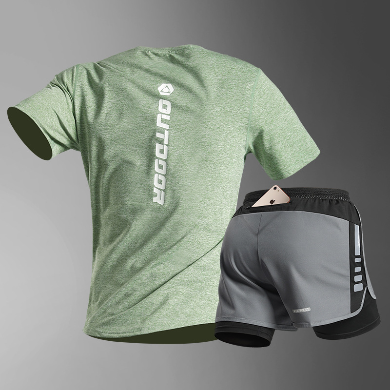 Traje de carrera para hombres fitness entrenamiento de manga corta maratón verano de seda de hielo de secado rápido atletismo ropa deportiva equipo deportivo