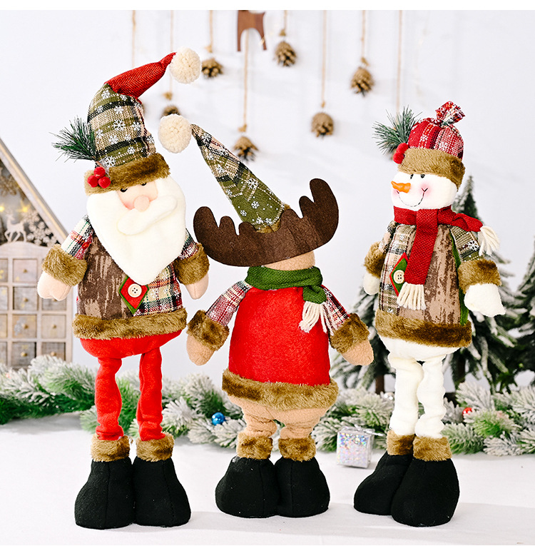 New Christmas Retro Snowflake Plaid Cloth Retractable Doll Christmas Decoration display picture 8