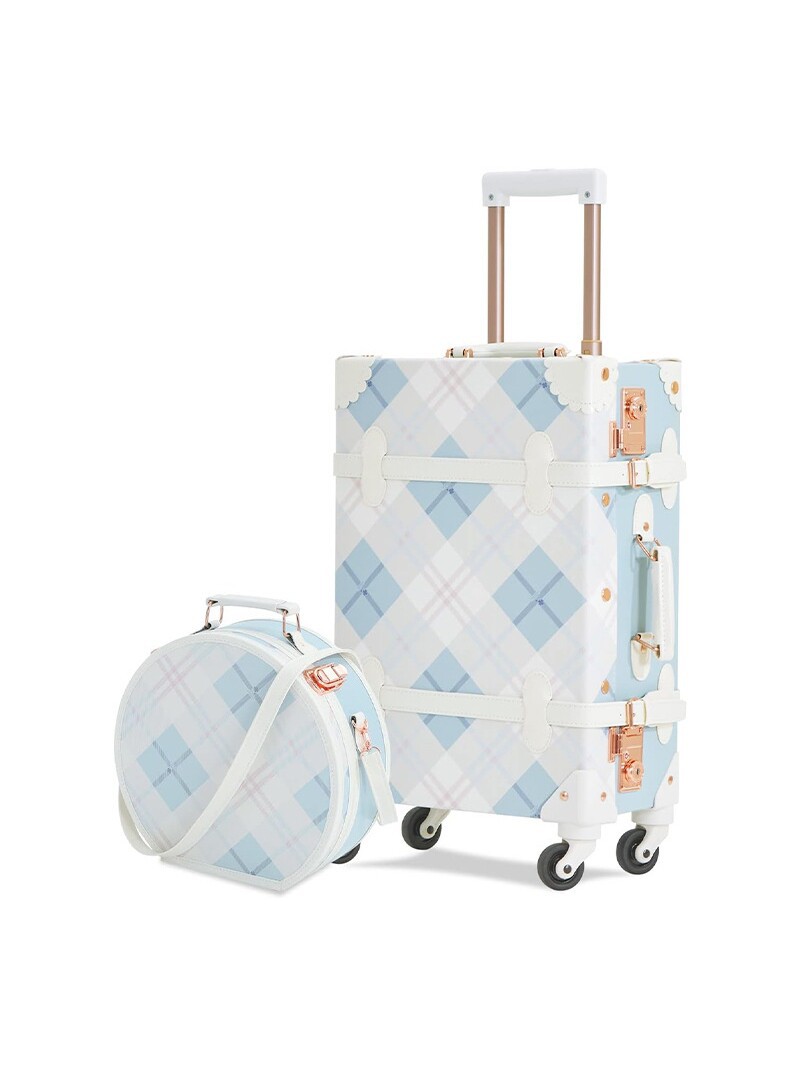 Hộp đựng đồ trang điểm cổ điển phối màu sang trọng, có bánh xe, kiểu mẹ con — màu xanh nhạt