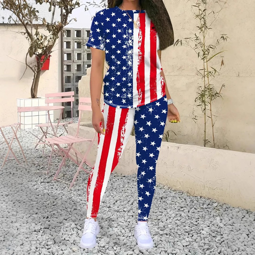 2024 Summer New Fashion Trend European and American Cross-Border Fashion Color-Block Short-Sleeved T-Shirt Set ME15+WC1