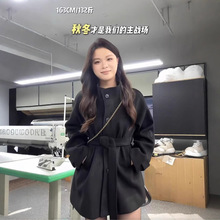 批发立领胖妹妹冬季外套圣诞过年战袍中长款宽松百搭黑色呢子大衣