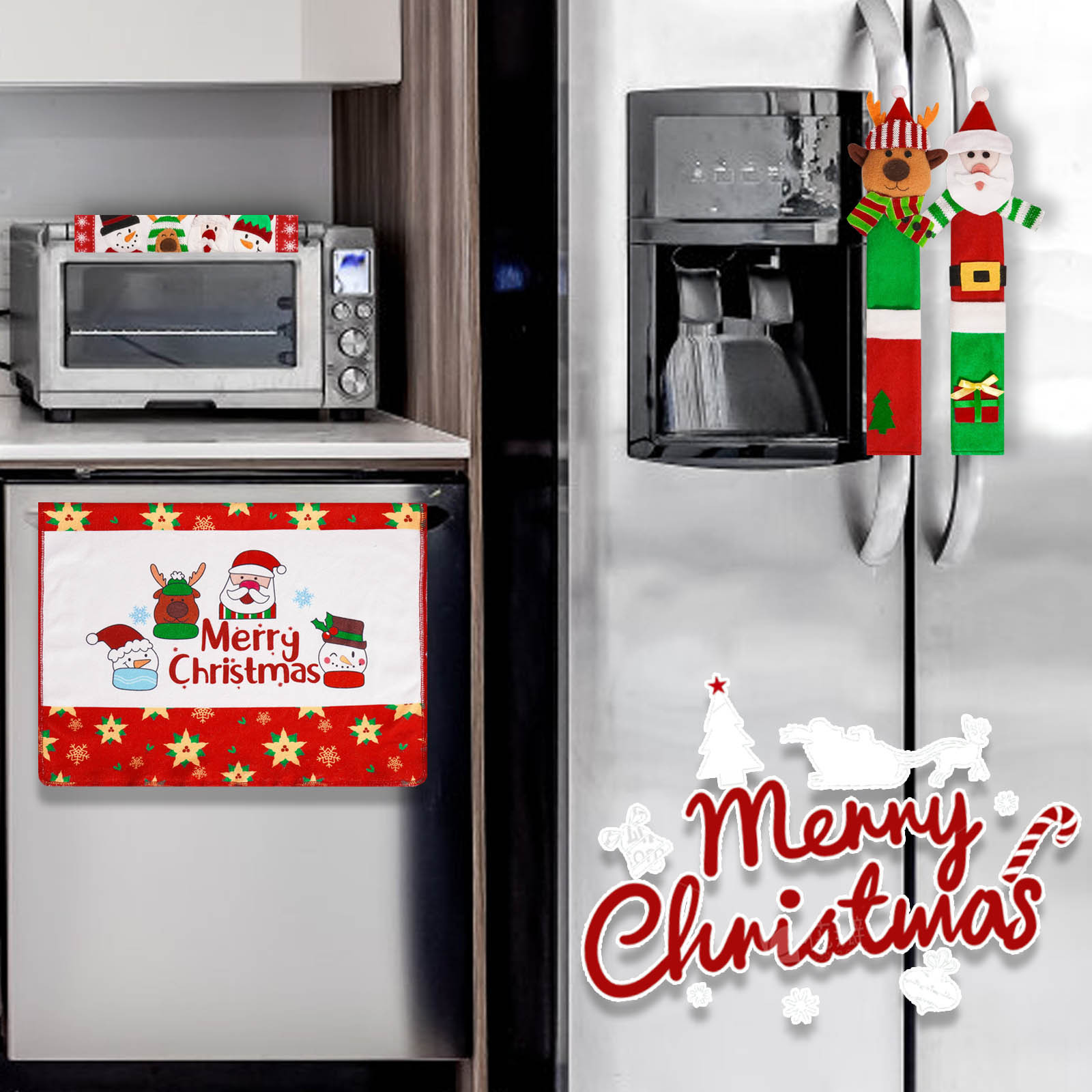 Navidad transfronteriza mango de refrigerador set de siete piezas guantes de microondas cocina con guantes de decoración de vacaciones