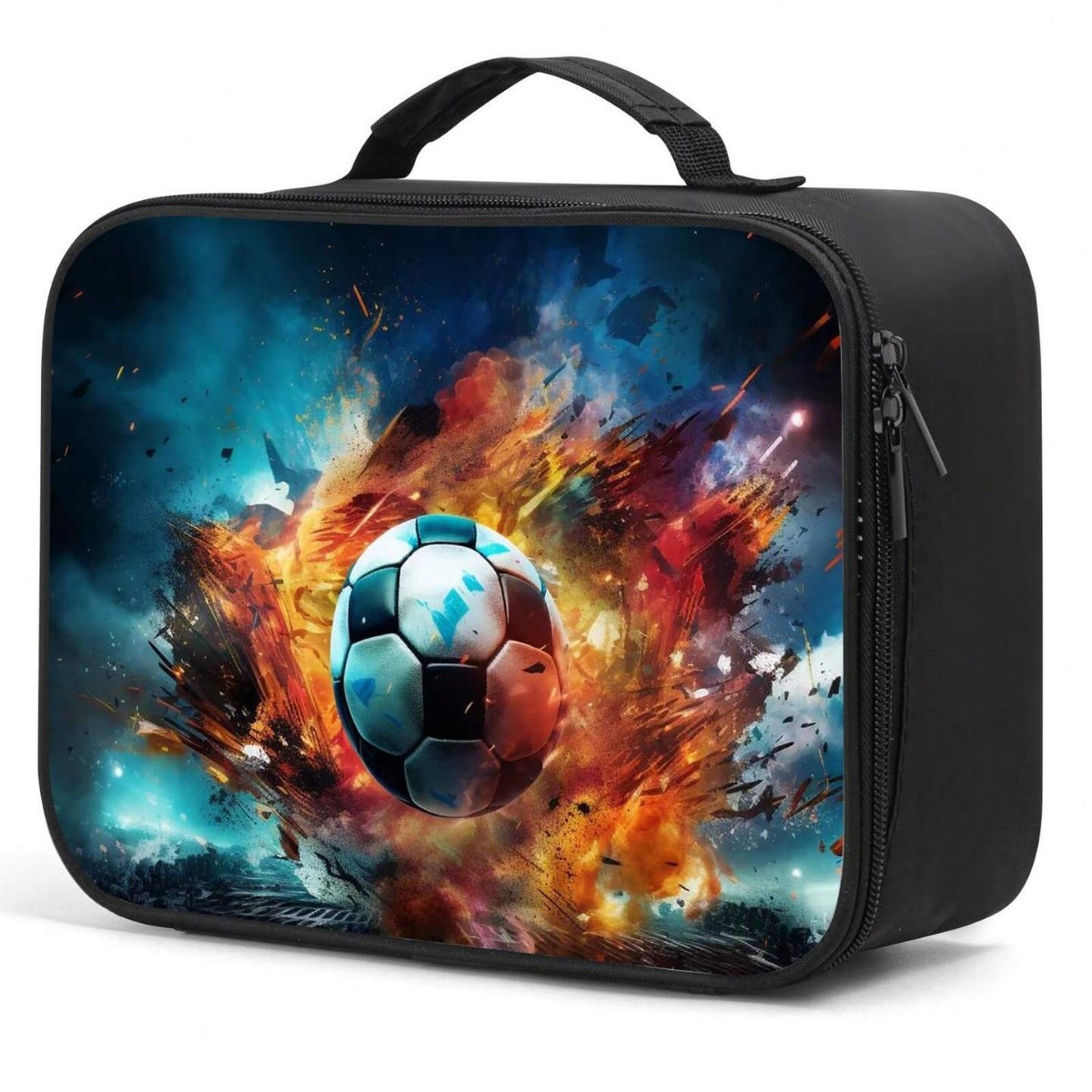 7 bolsas de comidas de mano cuadrada de impresión de fútbol patrón de pelota de niños caja de comidas al aire libre bolsa de almuerzo escolar image 2
