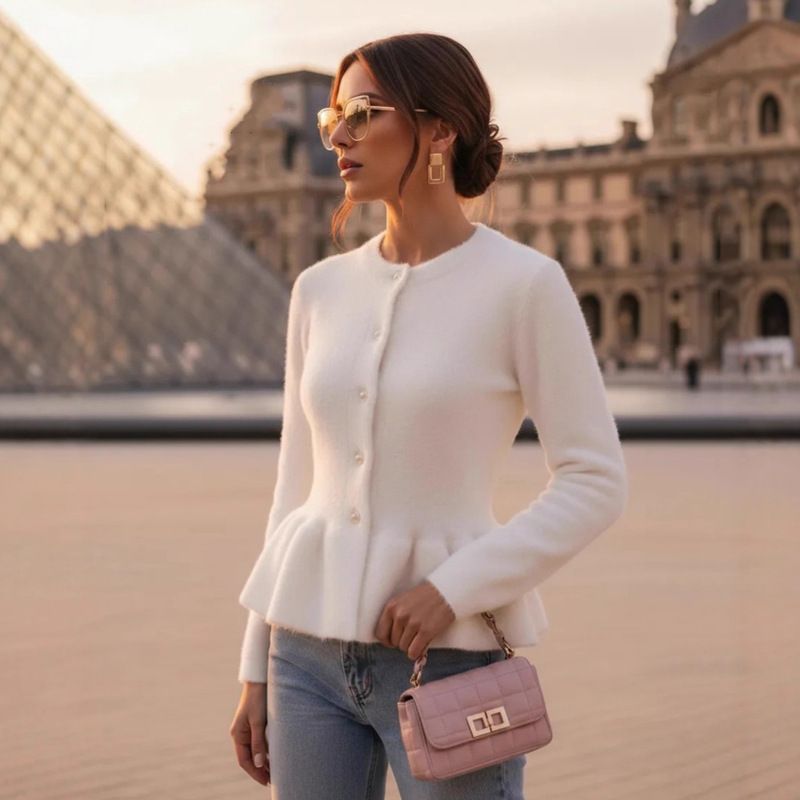 Cross-Border Imitation Mink Velvet Cardigan Sweater for Women in Autumn and Winter New High-End Fishtail Top Elegant Small Fragrance Knitted Jacket