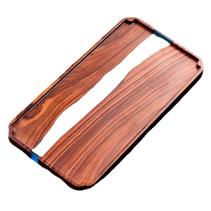 Bandeja de té de sándalo rojo de hoja pequeña de lujo ligero, mesa de té retro de resina epoxi de alta calidad, bandeja de bandeja de espuma seca pequeña para oficina en el hogar