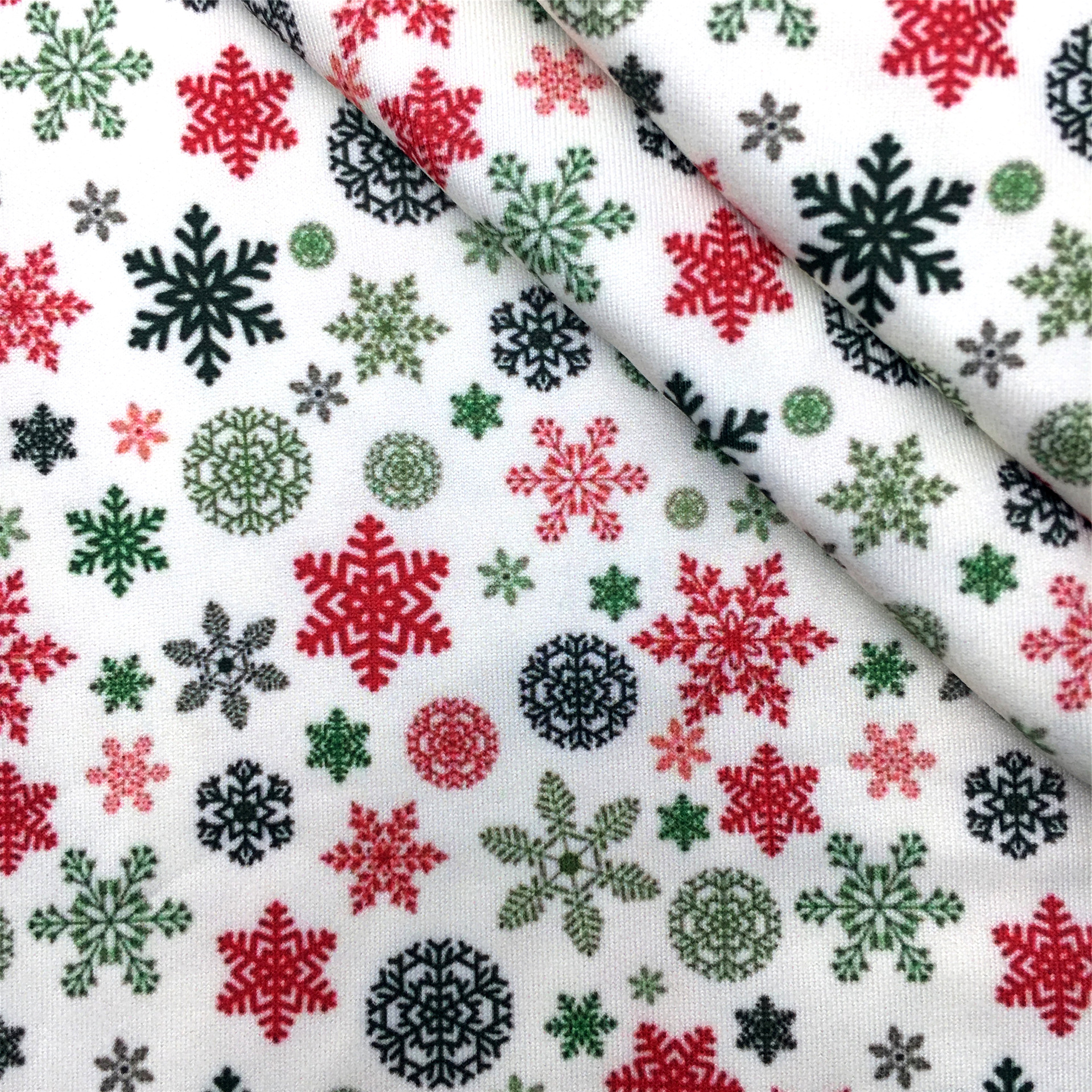 クリスマス雪花模様の薄いポリエステル綿や四面弾ニット生地のプリント生地手作りdiyシャツスカート服装生地
