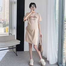实拍2023春夏新款孕妇装 时尚韩版修身潮妈显瘦短袖连衣裙