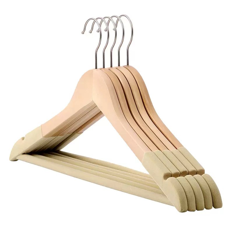 Percha flocada de madera maciza, almacenamiento de armario, ropa colgante para el hogar antideslizante y sin costuras, soporte de ropa, percha de madera retro