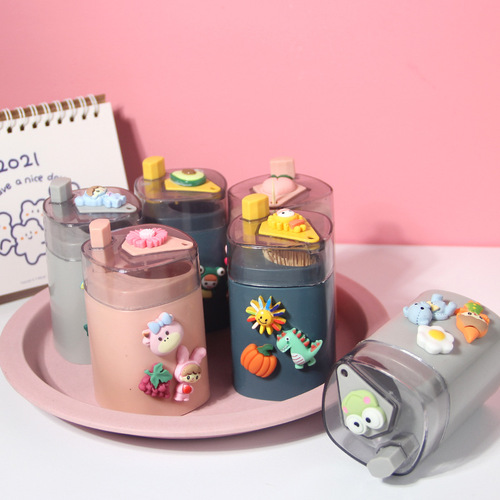 Creative cartoon automatic push-type toothpick box home living room toothpick jar toothpick bottle portable plastic toothpick tube