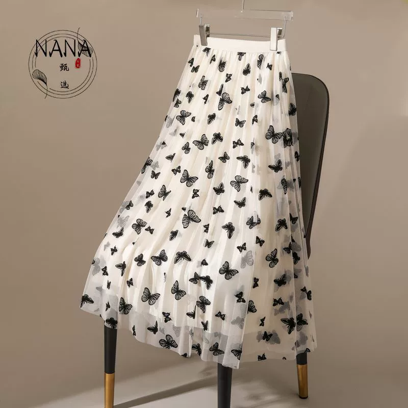 Летняя юбка-клеш из сетки с цветочным принтом «Бабочка», 2025 года, яркая, шелковистая, утягивающая