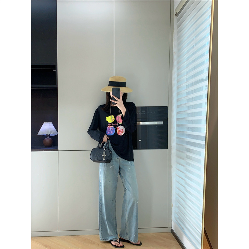 春不晚清凉一夏 水果印花轻薄垂坠凉感柔软亲肤防晒冰丝长袖T恤女|undefined