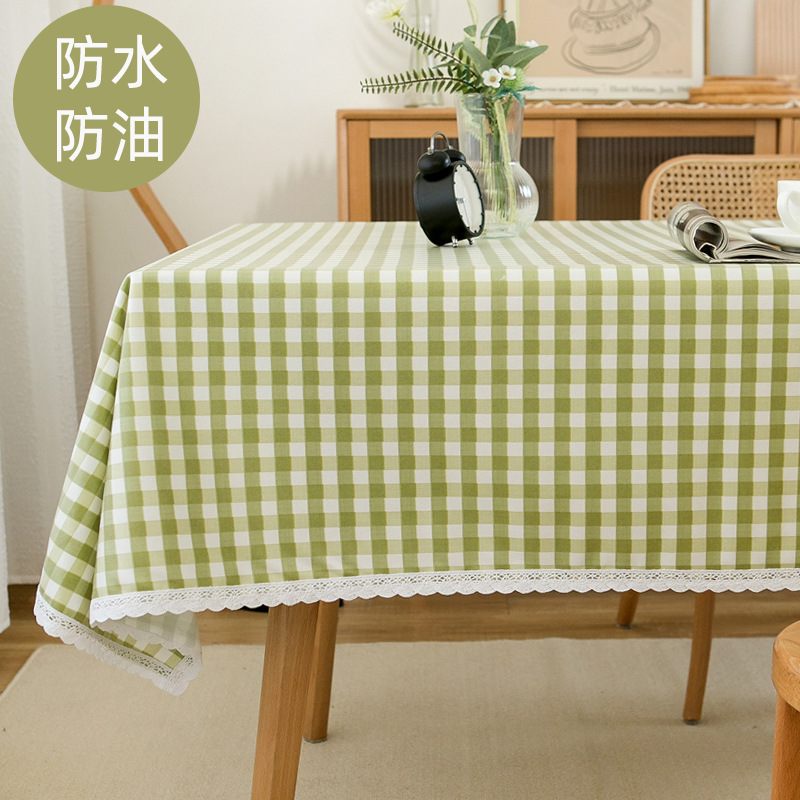 Green Plaid Tablecloth Waterproof, Oil-Proof and Stain-Proof Nordic Ins Style Dining Tablecloth Fresh Ins Style Lace Side Tablecloth