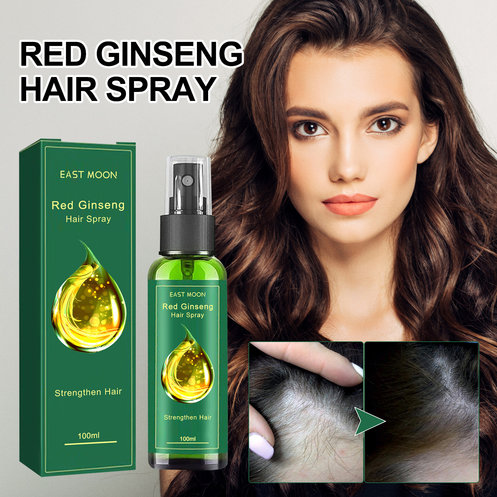 Cheveux denses East Moon pour prévenir la perte, hydratation ferme, cheveux forts et épais, massage du cuir chevelu, spray de soin capillaire_voghion.com