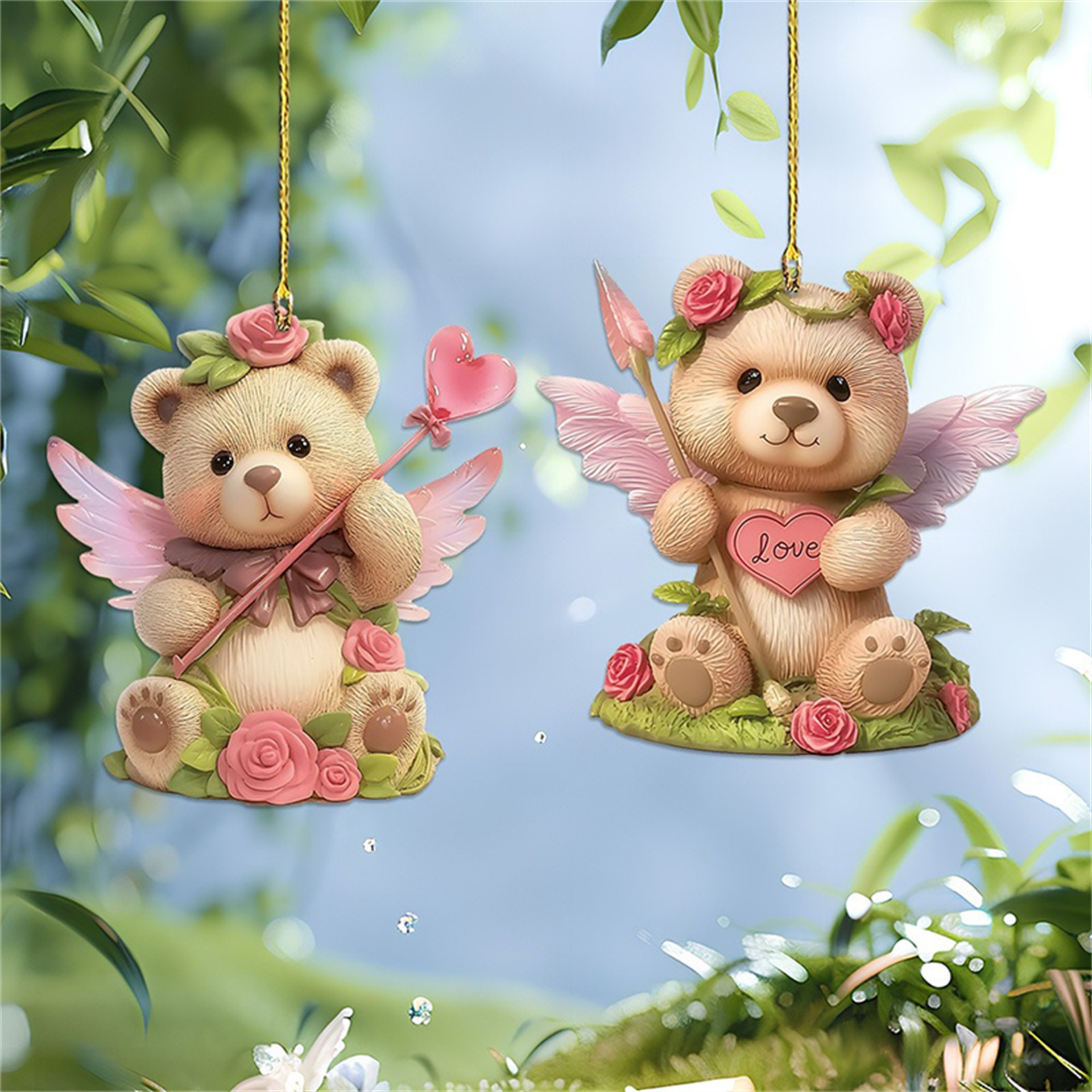 2D pequeños regalos para el día de San Valentín adornos adorables osos ángel decoración de árbol de Navidad colgante de automóvil llavero image 2