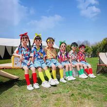 六一儿童港风啦啦队演出服小学生运动会幼儿园花衬衫舞蹈表演服装