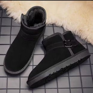 Snow boots 2023 winter new buckle short tube Korean version of cold-proof non-slip warm net popular men's cotton shoes
