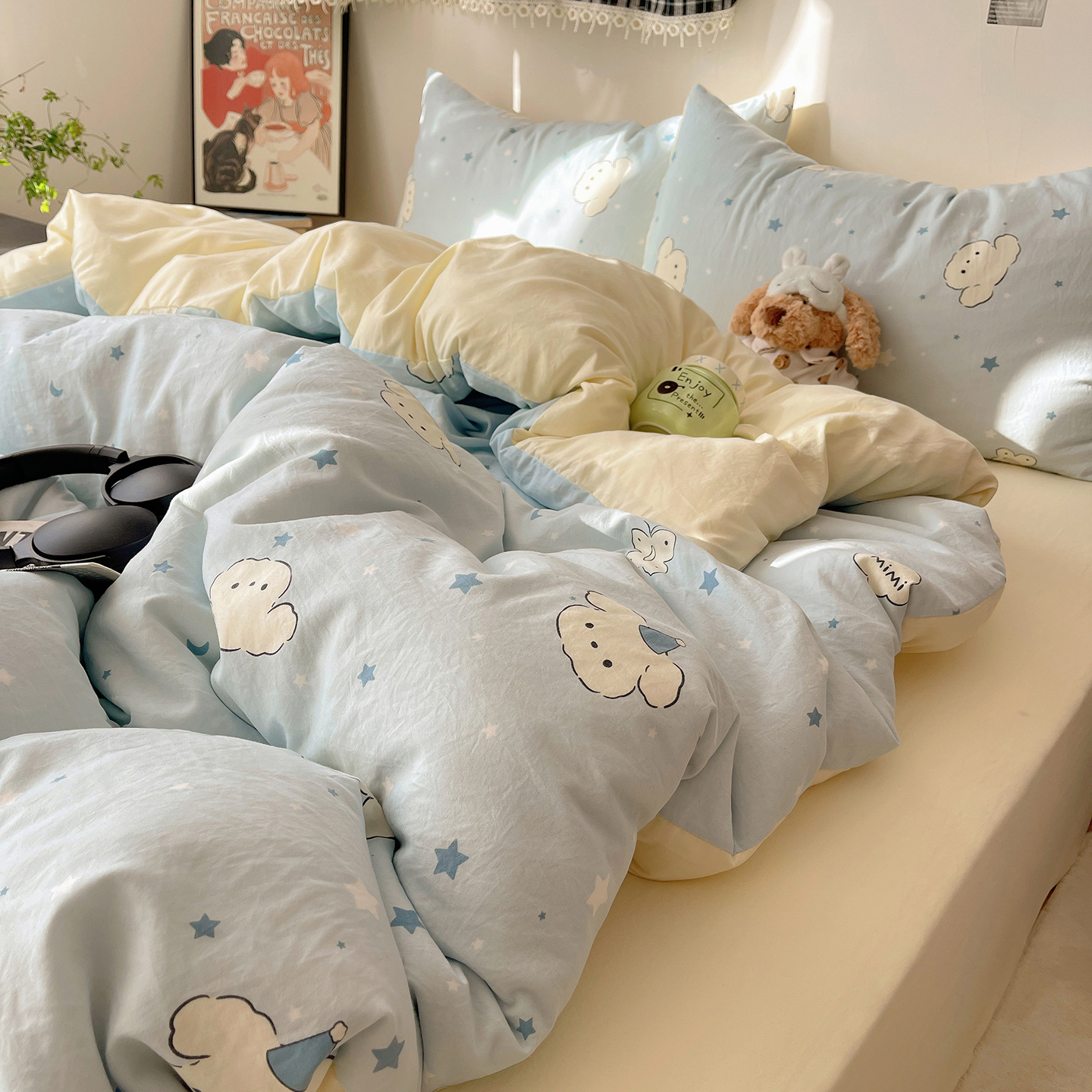 Madre y bebé de clase A dormir desnudo ultra suave cuatro piezas de algodón puro inswind sábanas cubierta de cama de dormitorio de algodón tres piezas de cama