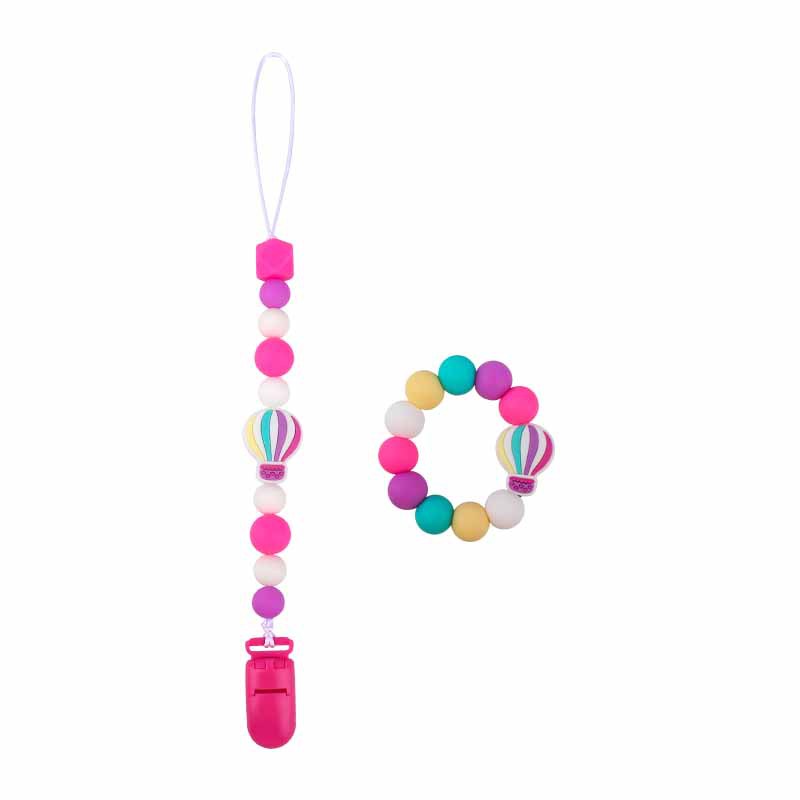 Nuevo bebé dibujos animados globo de aire caliente pulsera de silicona teether palo pezón cadena anti-gota cadena juguete teether