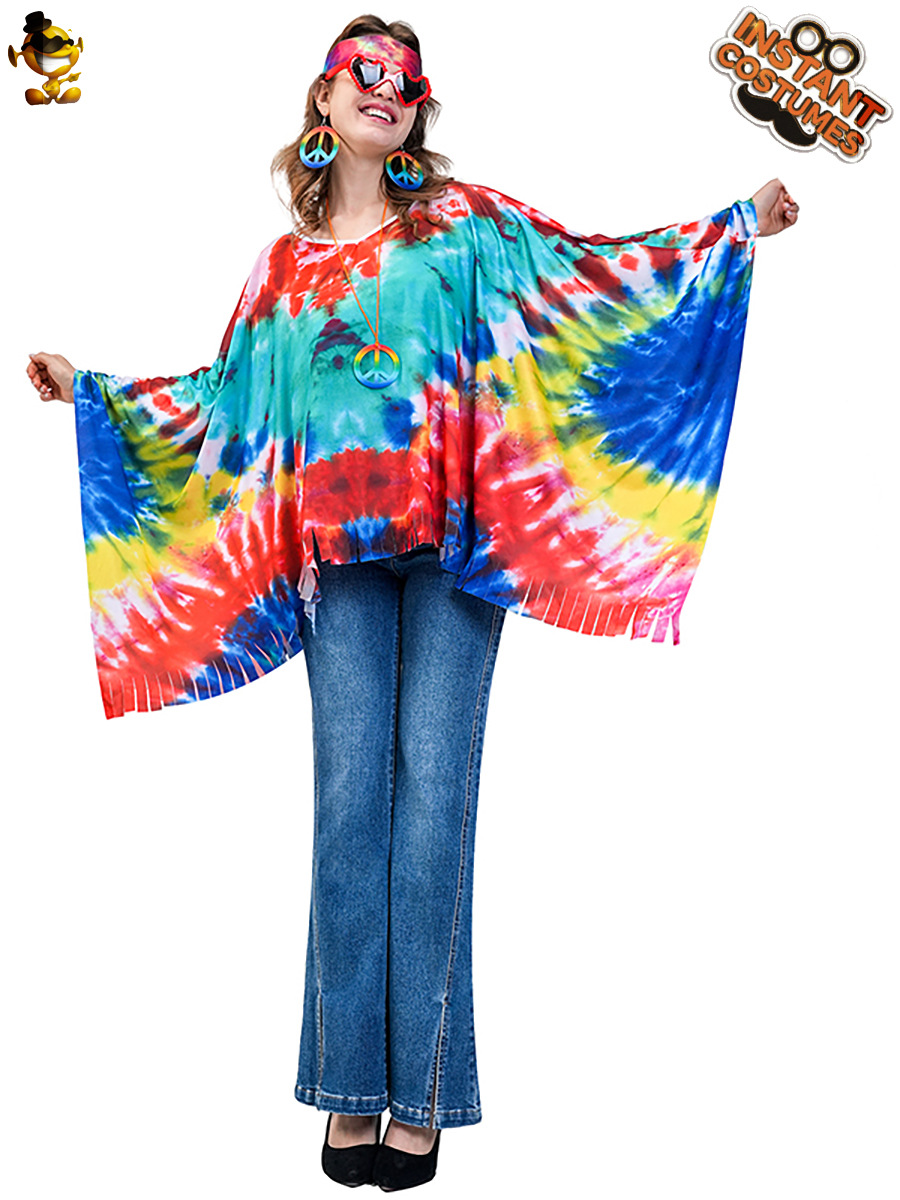 Halloween Adultos Mujeres Vintage Hippie Capa 'Cross-Border Hippie Female Party Disfraz image 10