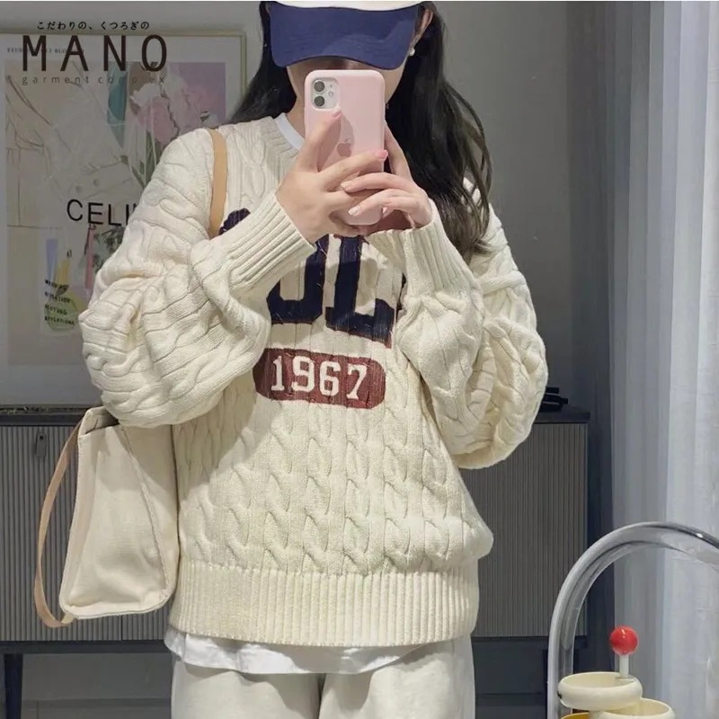 24 Dongpuyuan nuevo estilo coreano letras retro americanas jersey jersey suéter de punto pclo letras estallando image 7